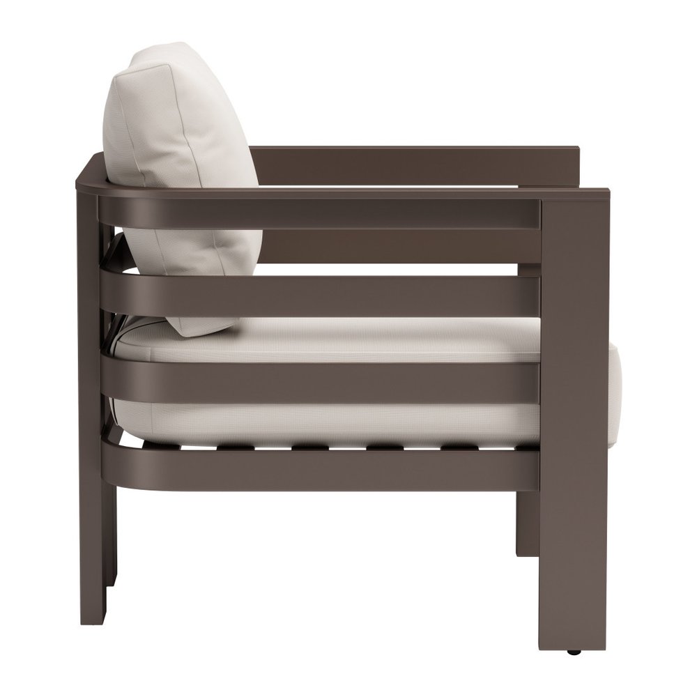 Brown Aluminum Outdoor Arm Chair with White Cushion - 30-inch