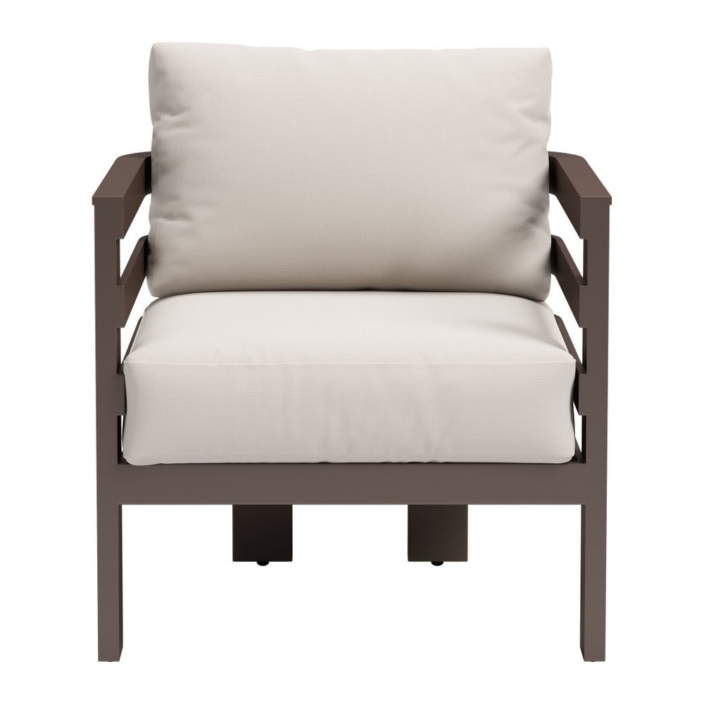 Brown Aluminum Outdoor Arm Chair with White Cushion - 30-inch