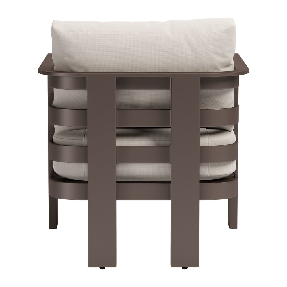 Brown Aluminum Outdoor Arm Chair with White Cushion - 30-inch