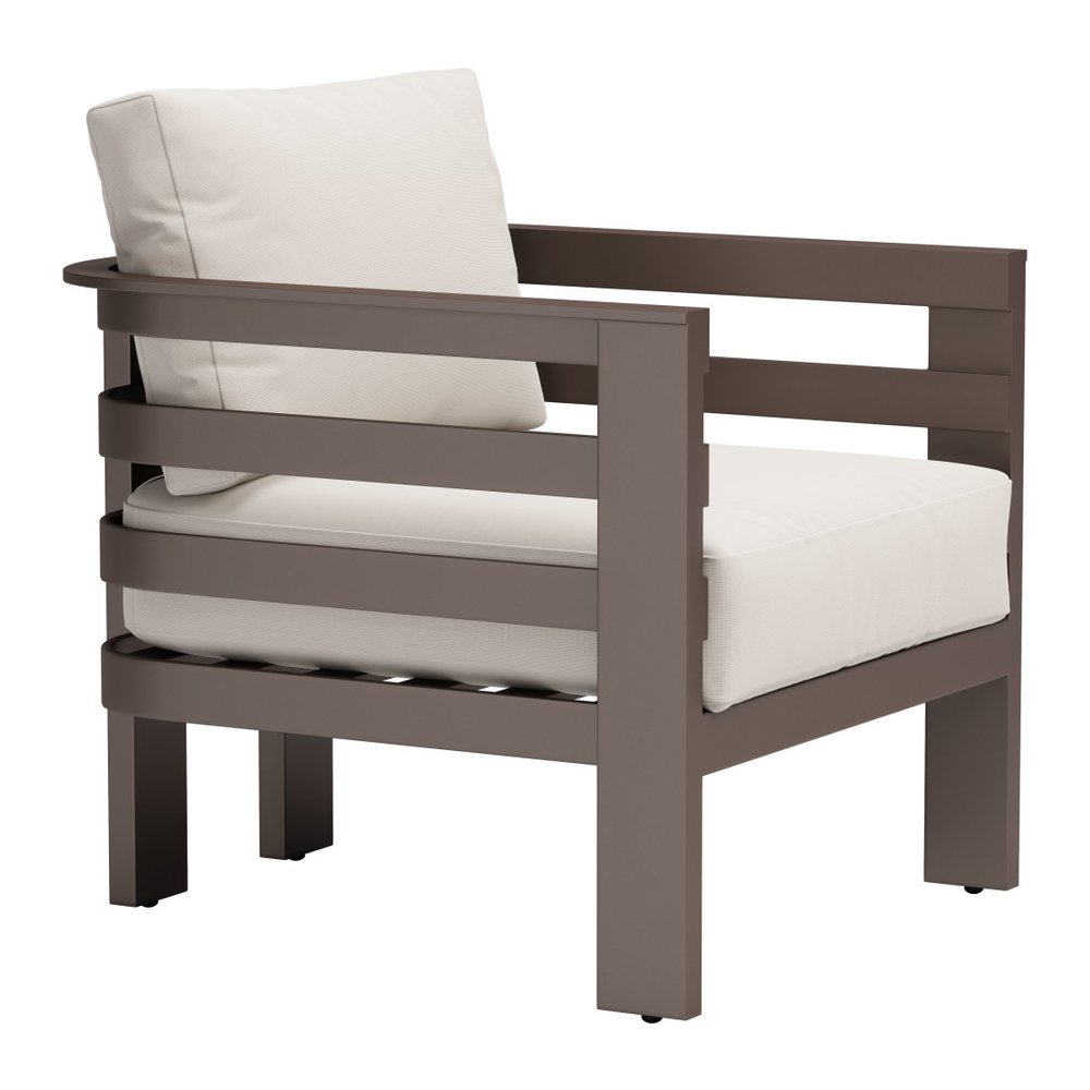 Brown Aluminum Outdoor Arm Chair with White Cushion - 30-inch