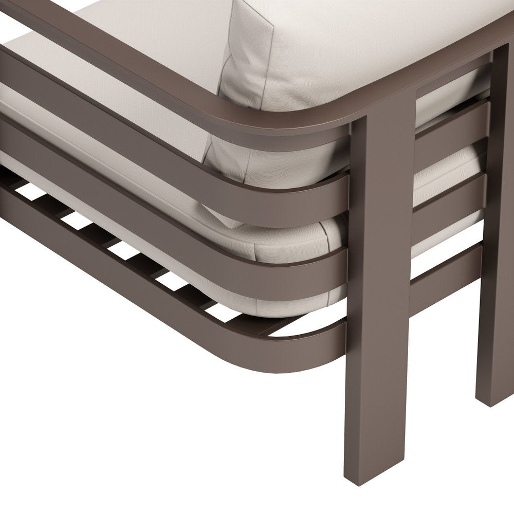 Brown Aluminum Outdoor Arm Chair with White Cushion - 30-inch