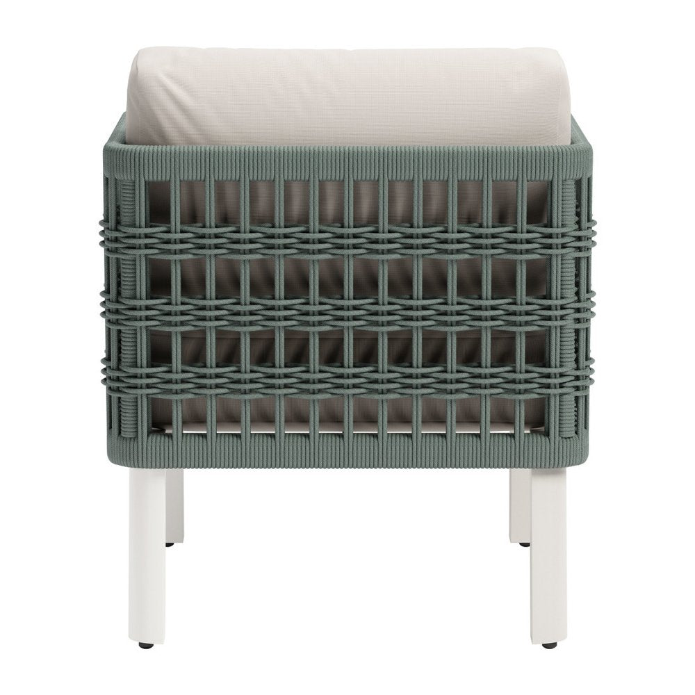 Green and White Aluminum Outdoor Accent Chair with White Cushion
