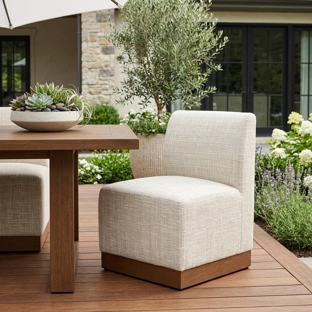 Beige Aluminum Outdoor Accent Chair - 24-inch