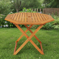 Brown Octagonal Solid Wood Folding Outdoor Dining Table with Umbrella Hole