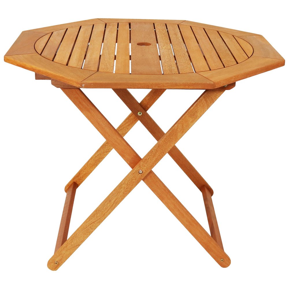 Brown Octagonal Solid Wood Folding Outdoor Dining Table with Umbrella Hole