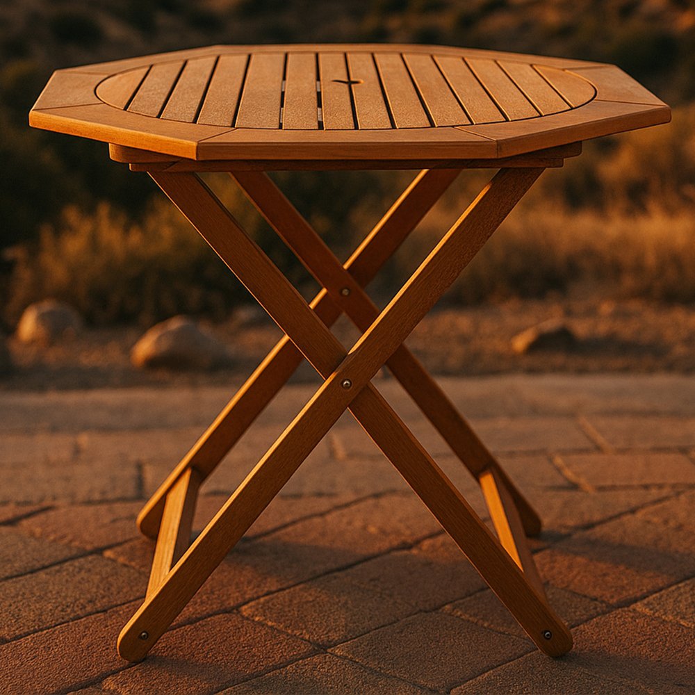 Brown Octagonal Solid Wood Folding Outdoor Dining Table with Umbrella Hole