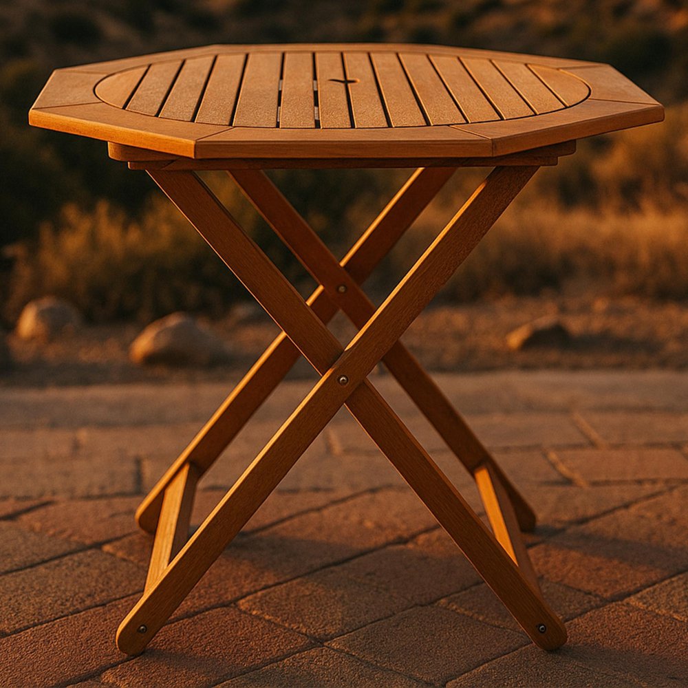 Brown Octagonal Solid Wood Folding Outdoor Dining Table with Umbrella Hole