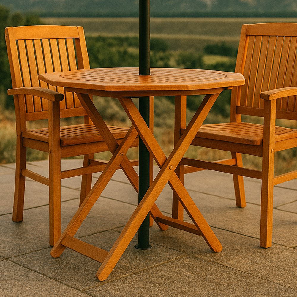 Brown Octagonal Solid Wood Folding Outdoor Dining Table with Umbrella Hole