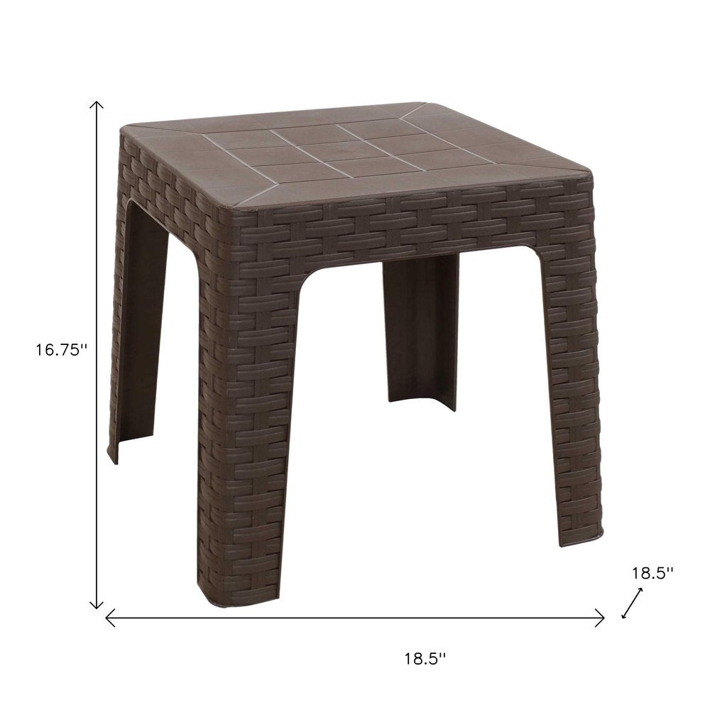 Brown Square Plastic Outdoor Side Table - 19-inch