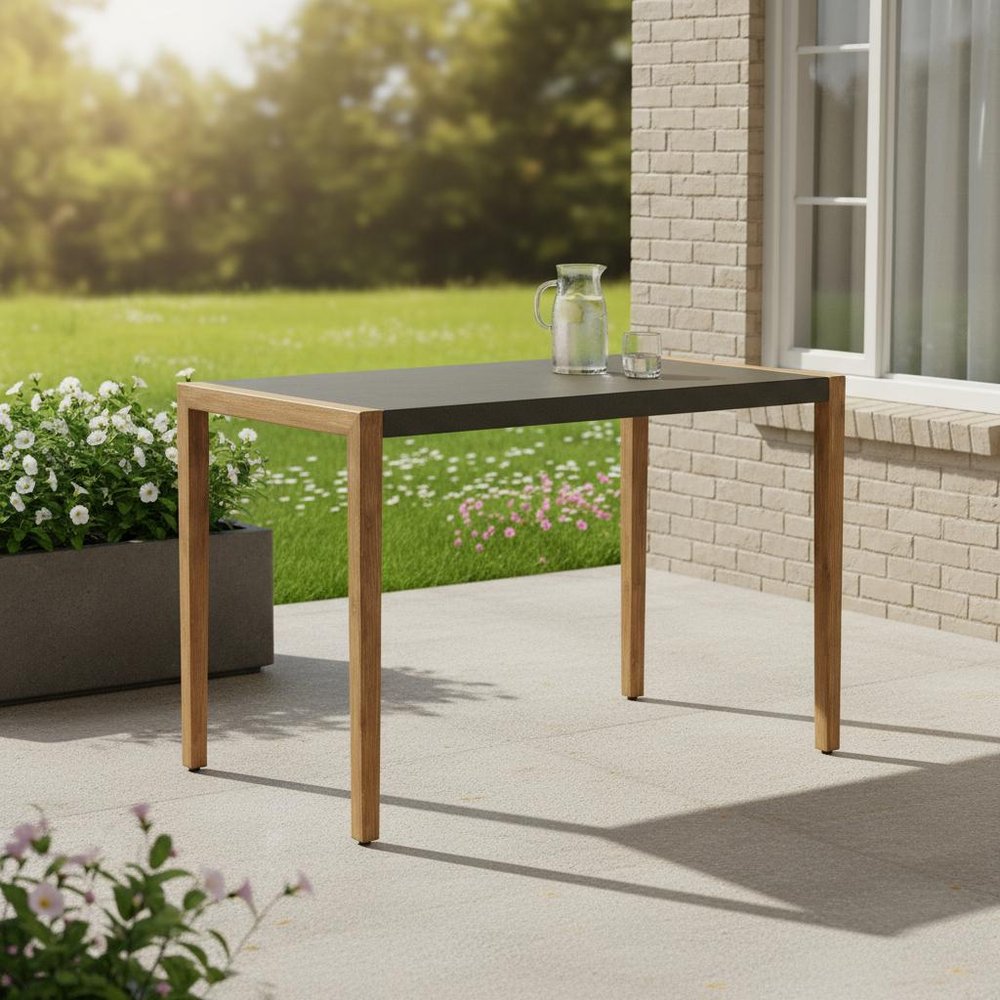Gray and Natural Faux Concrete and Solid Wood Outdoor Bar Table - 56-inch