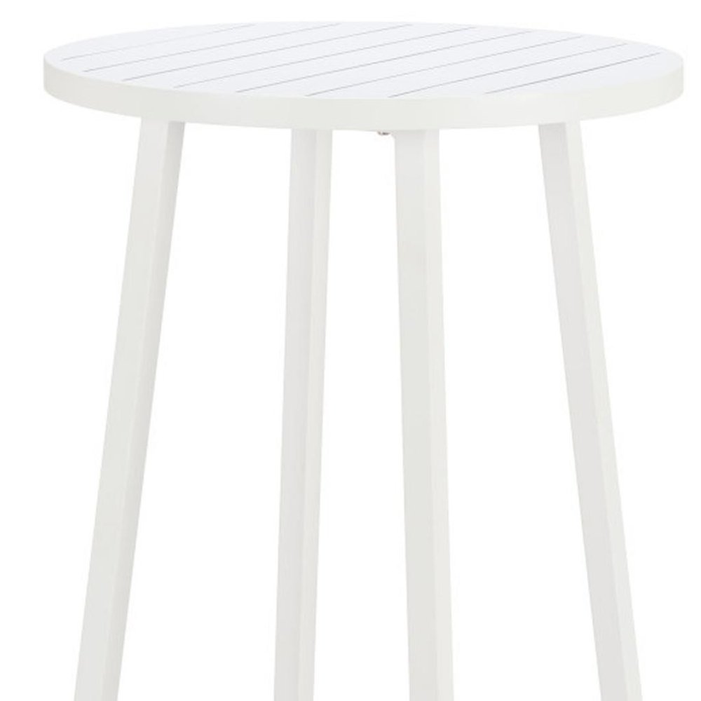 White Aluminum Slat Rounded Outdoor Bar Table - 24-inch