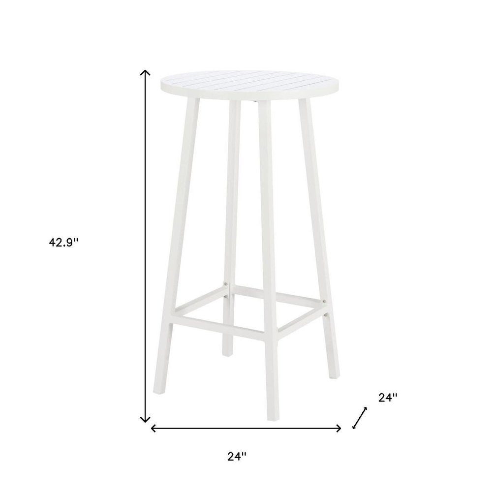 White Aluminum Slat Rounded Outdoor Bar Table - 24-inch