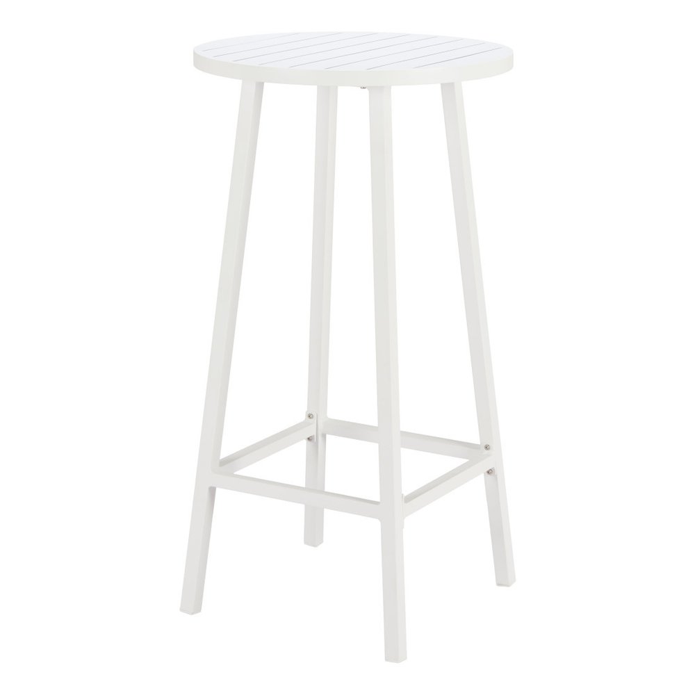 White Aluminum Slat Rounded Outdoor Bar Table - 24-inch
