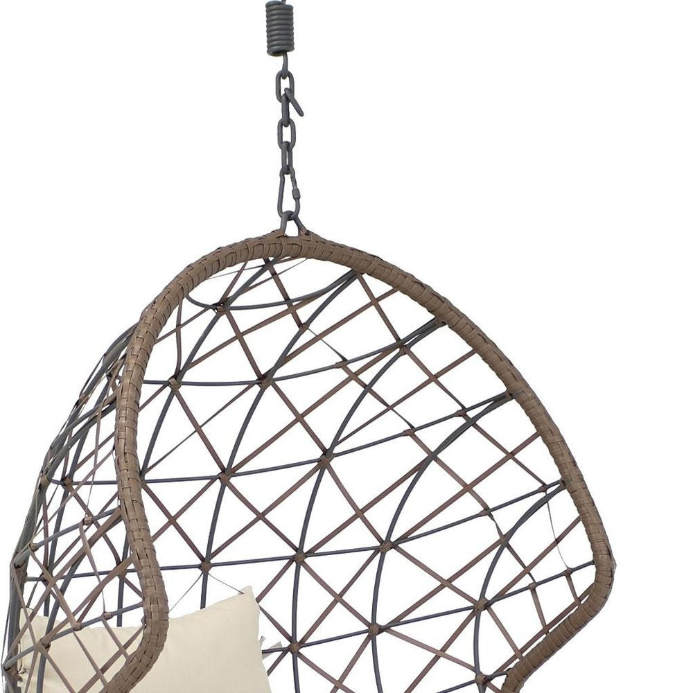 Beige Steel Outdoor Egg Chair - 35-inch