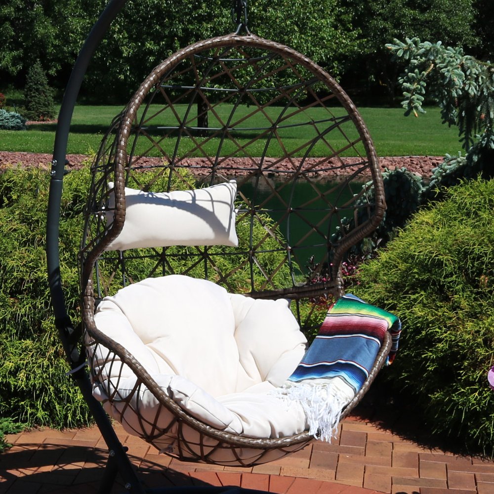 Beige Steel Outdoor Egg Chair - 35-inch