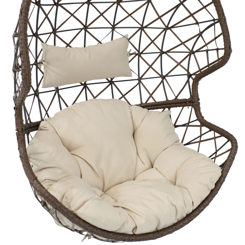Beige Steel Outdoor Egg Chair - 35-inch