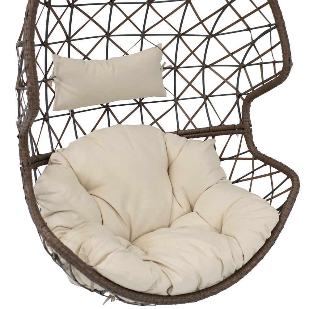 Beige Steel Outdoor Egg Chair - 35-inch