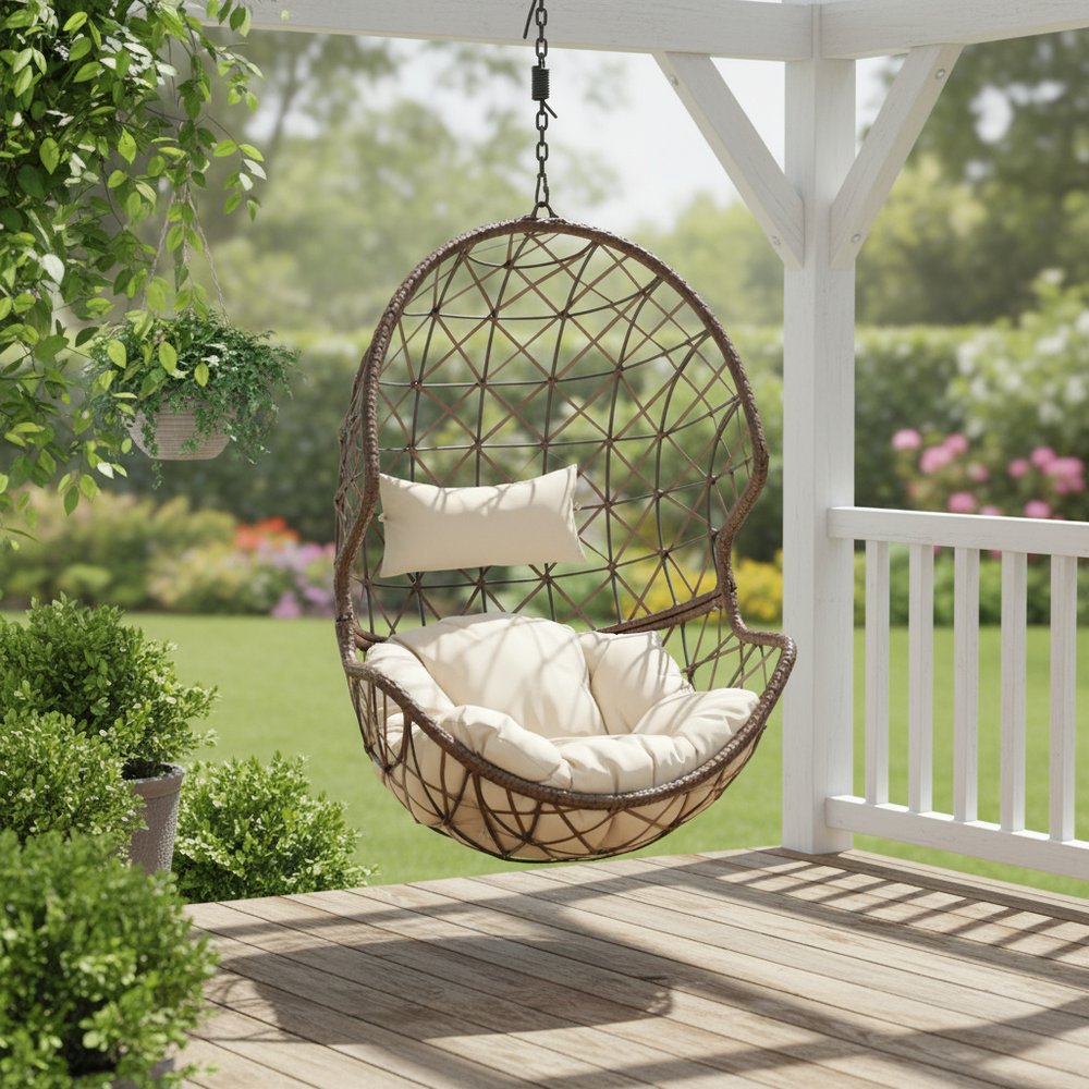 Beige Steel Outdoor Egg Chair - 35-inch