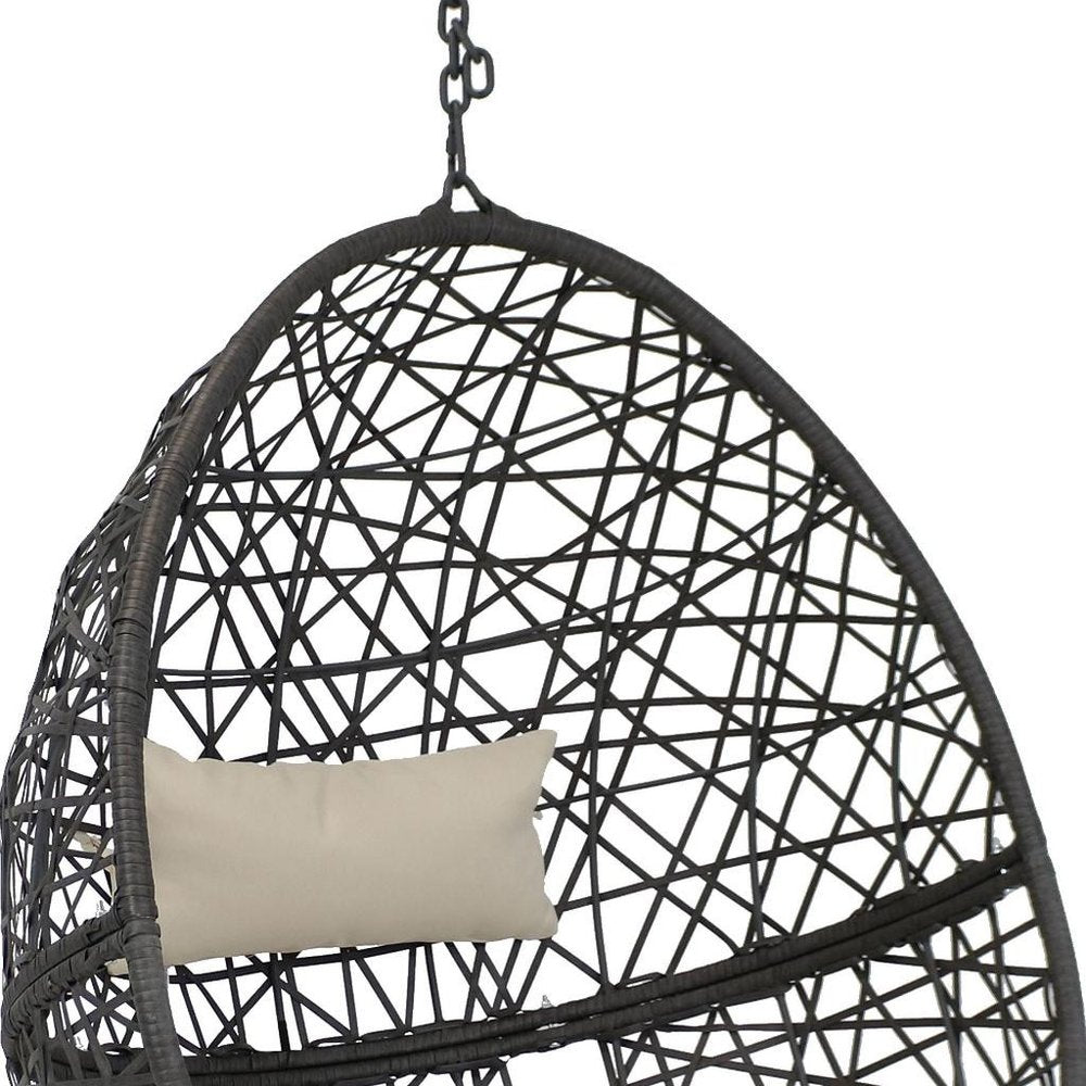 Beige Steel Outdoor Egg Chair - 38-inch