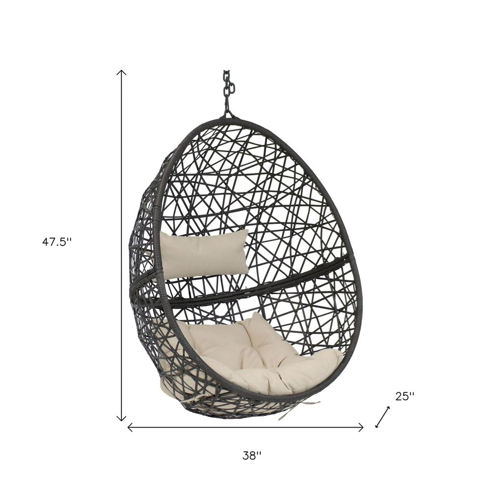 Beige Steel Outdoor Egg Chair - 38-inch