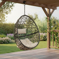 Beige Steel Outdoor Egg Chair - 38-inch