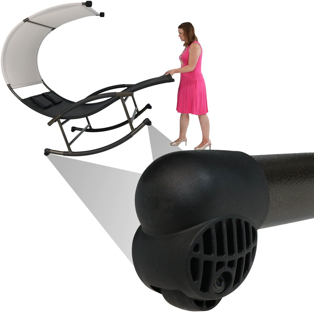 Black Steel Sling Outdoor Rocking Chaise Lounge with Canopy - 70-inch