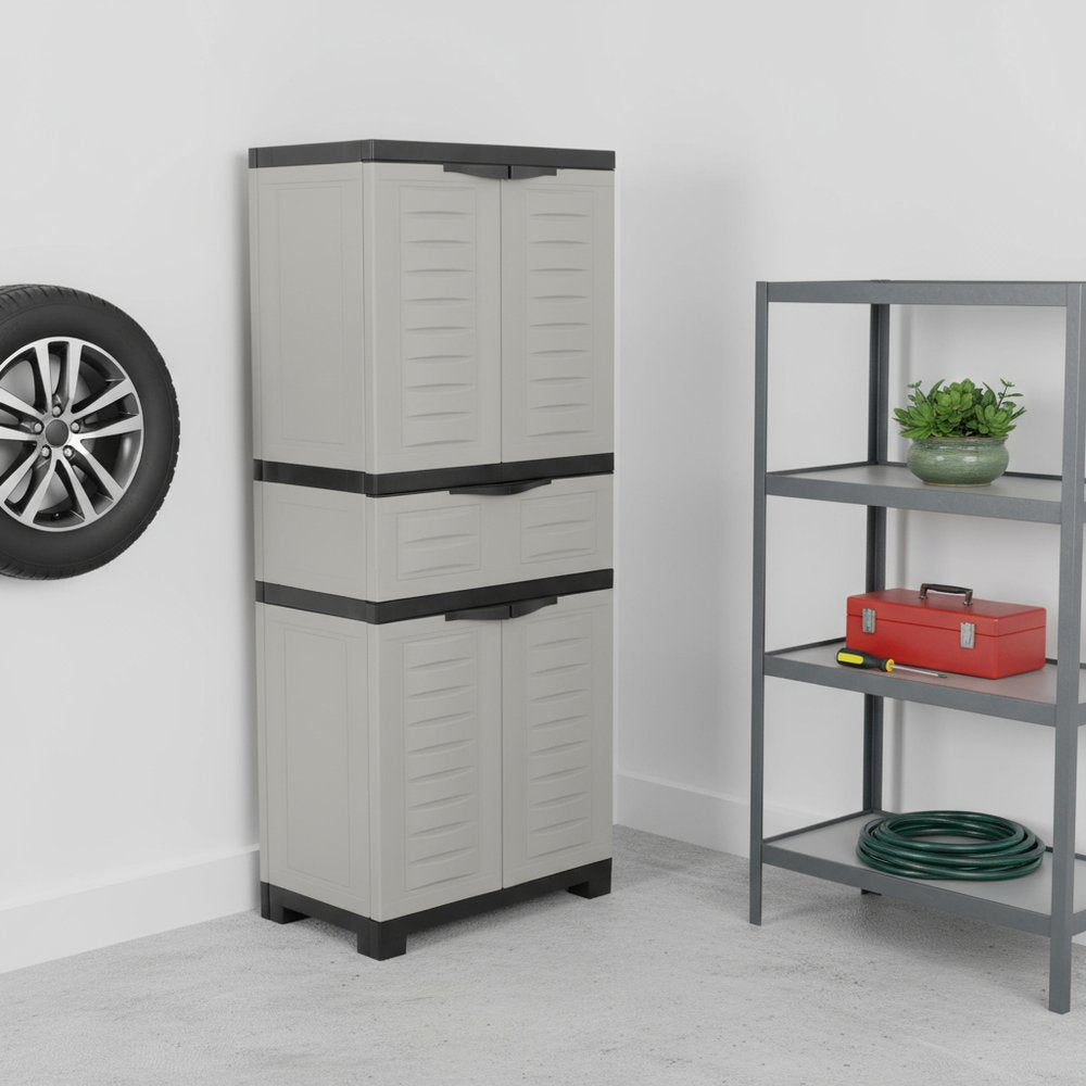 Black and Gray Plastic Accent Cabinet with Four Doors and One Drawer - 23-inch