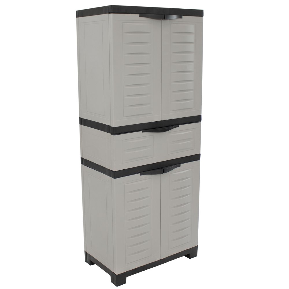 Black and Gray Plastic Accent Cabinet with Four Doors and One Drawer - 23-inch