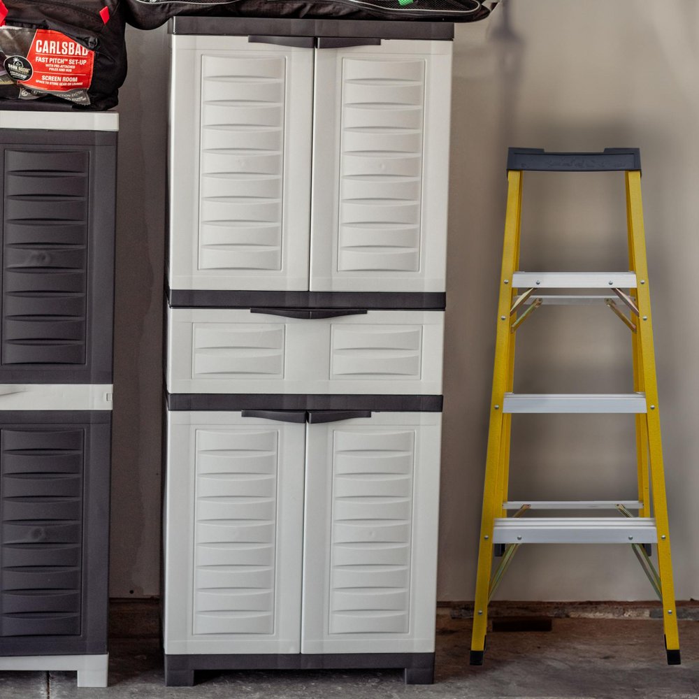 Black and Gray Plastic Accent Cabinet with Four Doors and One Drawer - 23-inch