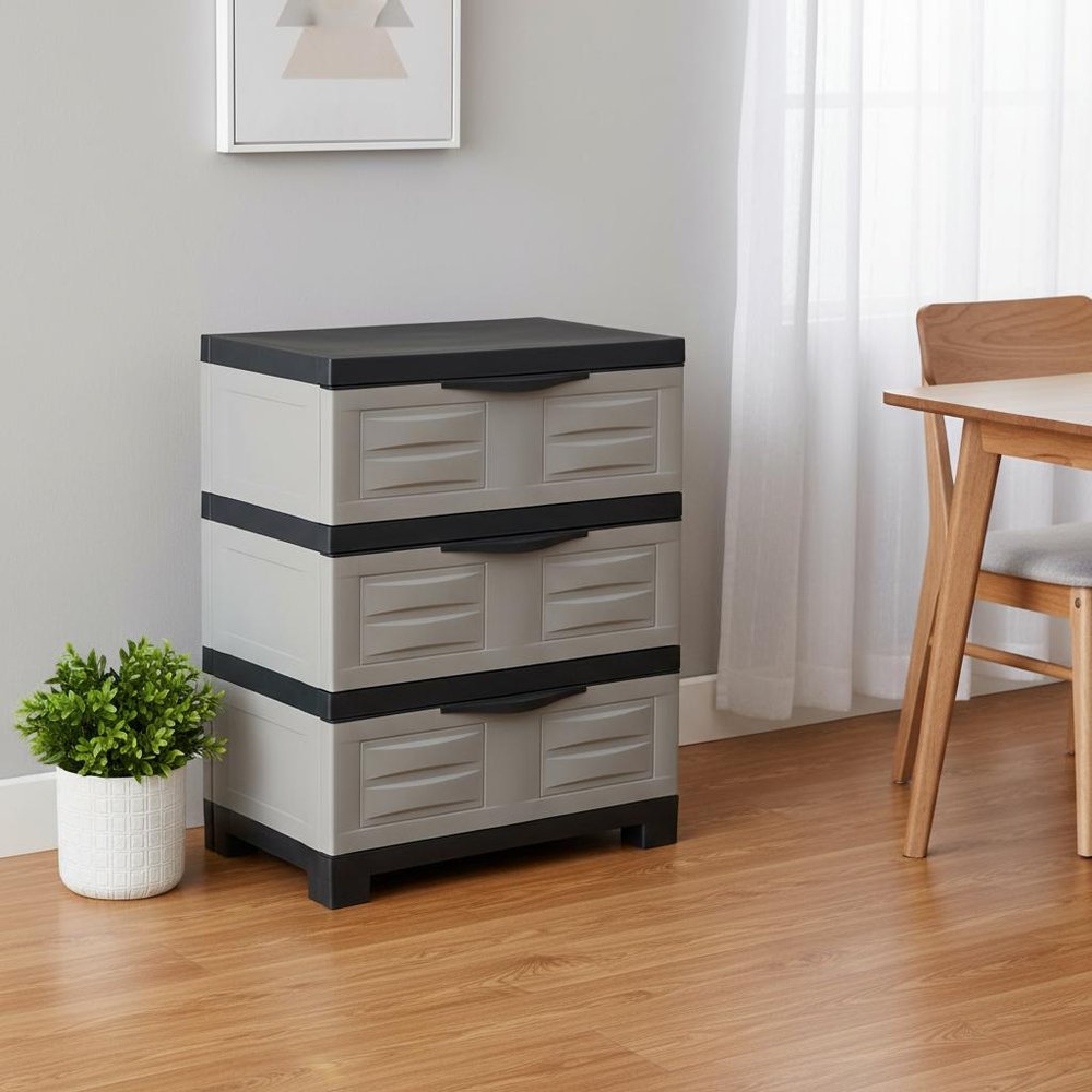 Gray and Black Plastic Accent Cabinet with Three Drawers - 23-inch