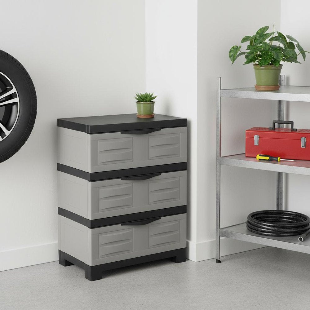 Gray and Black Plastic Accent Cabinet with Three Drawers - 23-inch