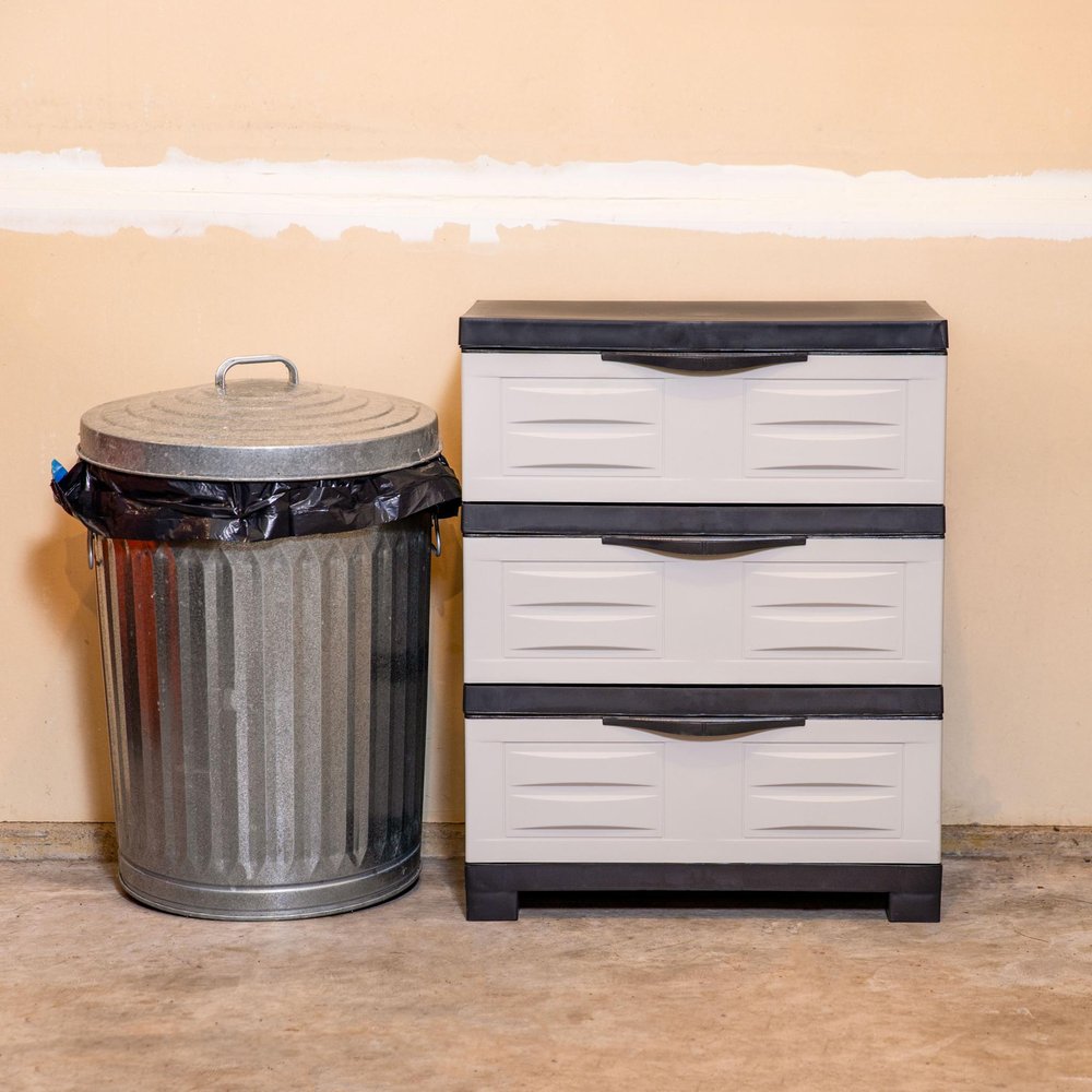 Gray and Black Plastic Accent Cabinet with Three Drawers - 23-inch