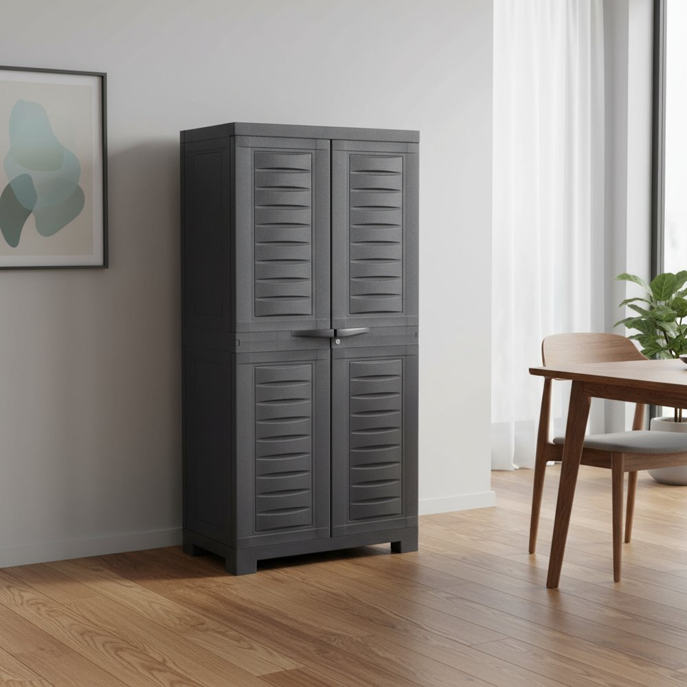 Charcoal Plastic Accent Cabinet with Two Doors - 24-inch
