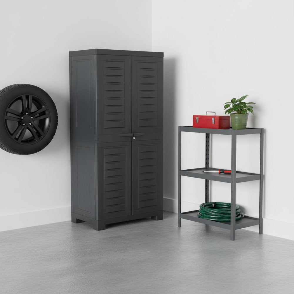 Charcoal Plastic Accent Cabinet with Two Doors - 24-inch