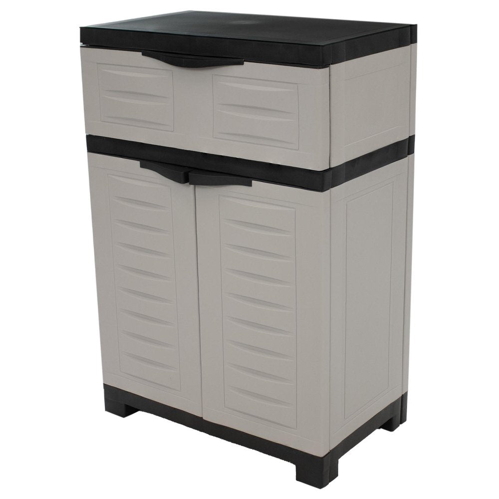 Gray Plastic Accent Cabinet with Two Doors and One Drawer - 24-inch