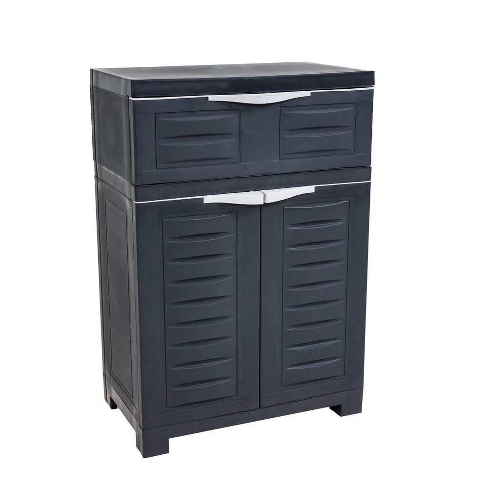 Charcoal Plastic Accent Cabinet with Two Doors and One Drawer - 24-inch