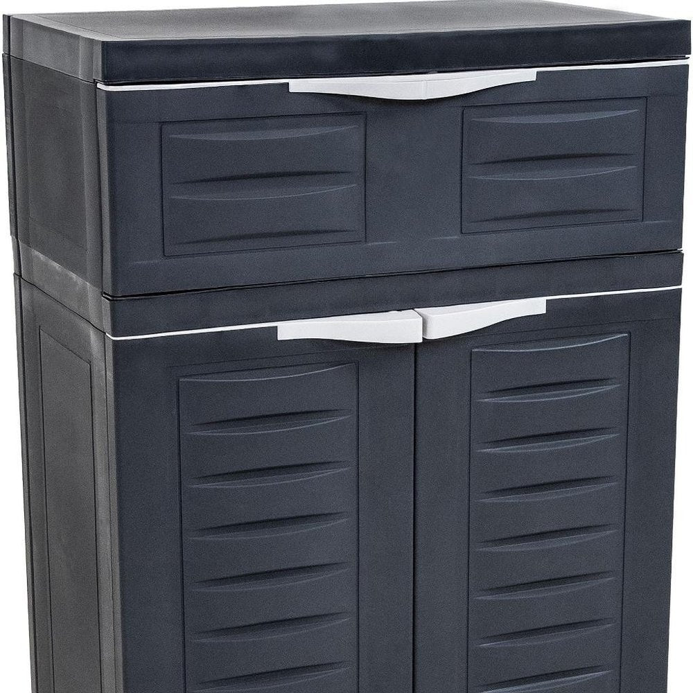 Charcoal Plastic Accent Cabinet with Two Doors and One Drawer - 24-inch