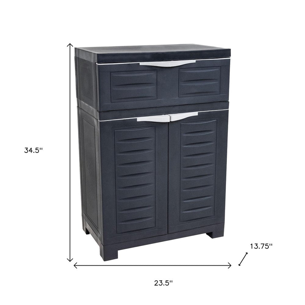 Charcoal Plastic Accent Cabinet with Two Doors and One Drawer - 24-inch