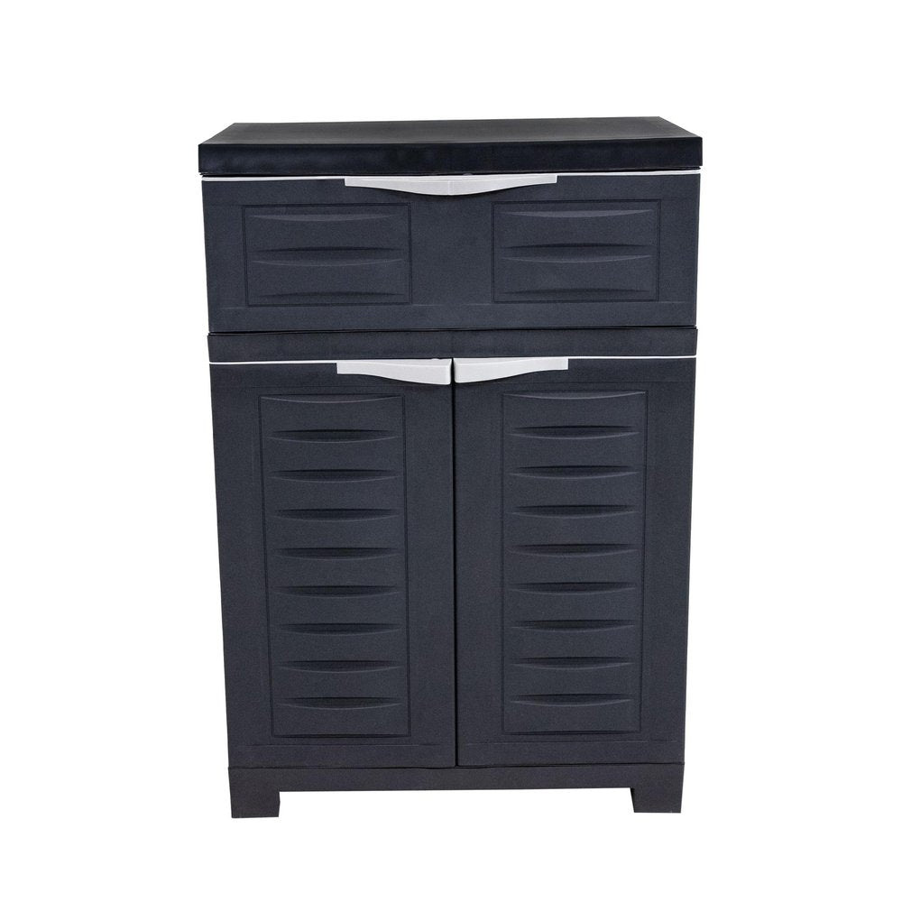 Charcoal Plastic Accent Cabinet with Two Doors and One Drawer - 24-inch