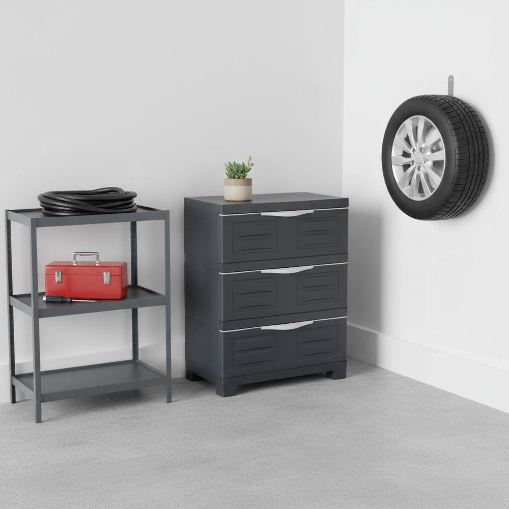 Charcoal Heavy Duty Plastic Cabinet with Three Drawers - 23-inch
