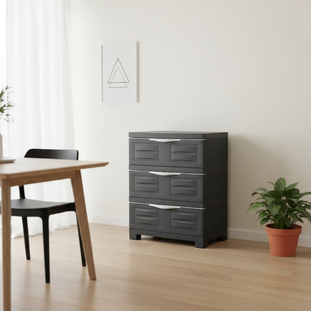 Charcoal Heavy Duty Plastic Cabinet with Three Drawers - 23-inch