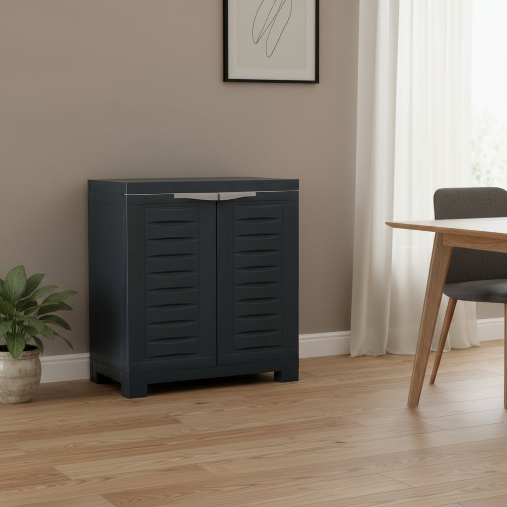 Charcoal Plastic Accent Cabinet with Two Doors - 23-inch