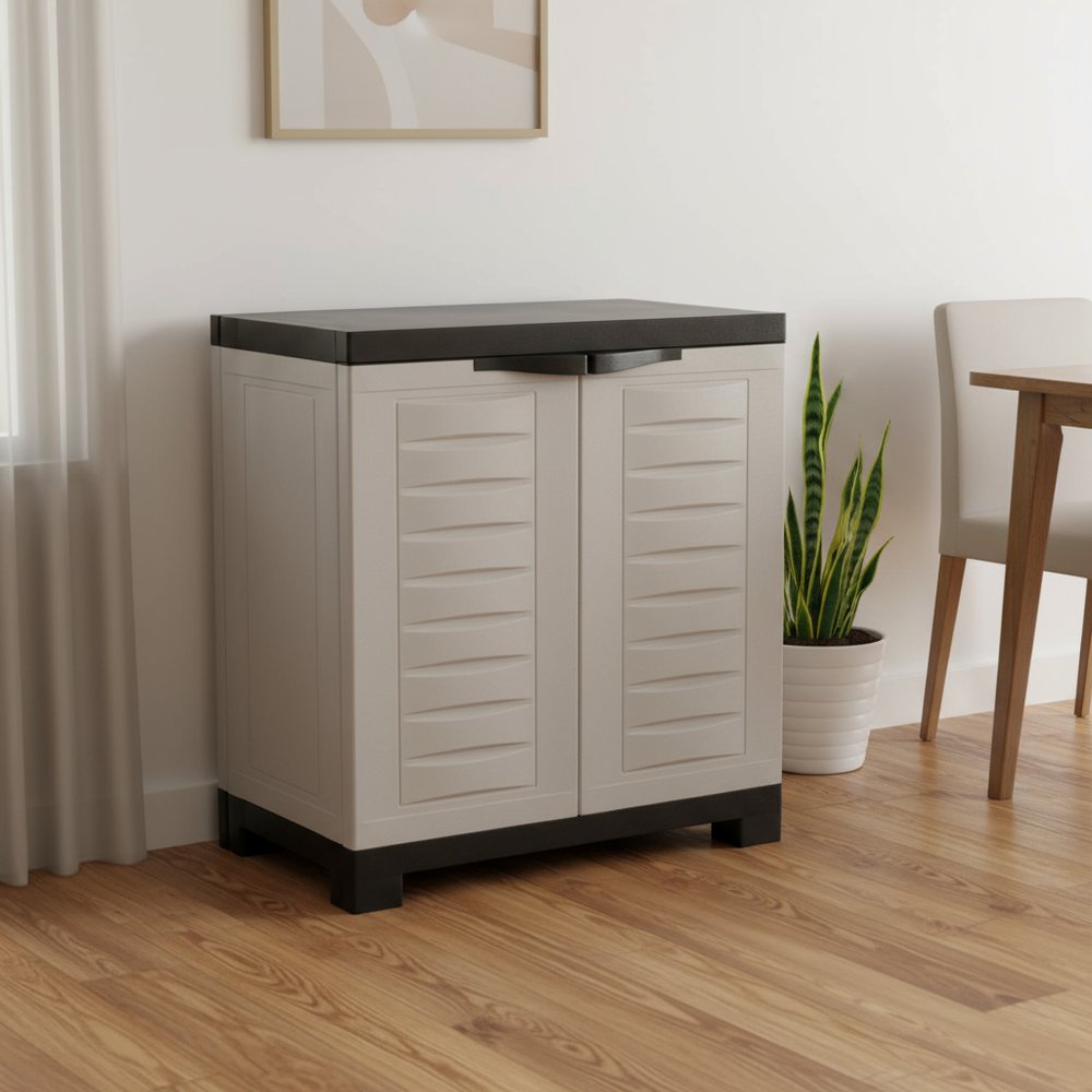 Black and Gray Plastic Accent Cabinet with Two Doors - 23-inch