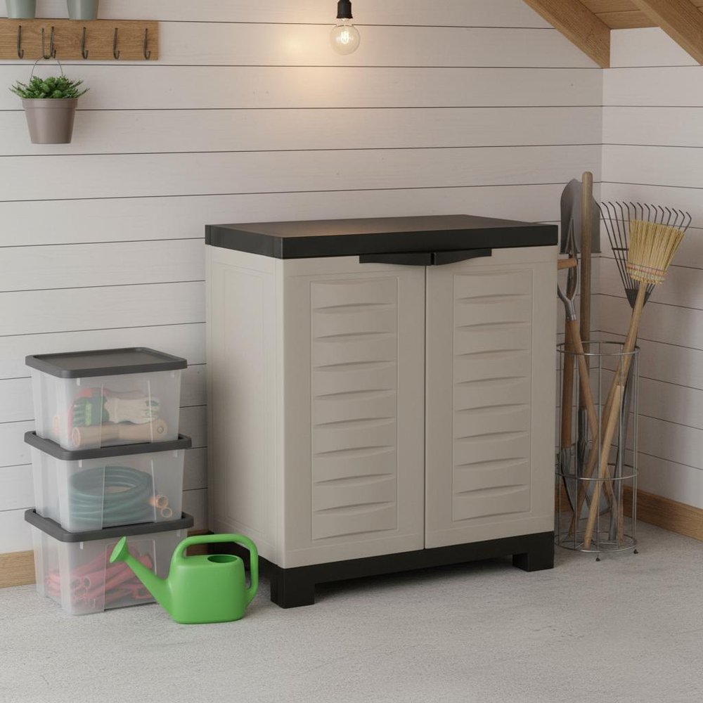 Black and Gray Plastic Accent Cabinet with Two Doors - 23-inch