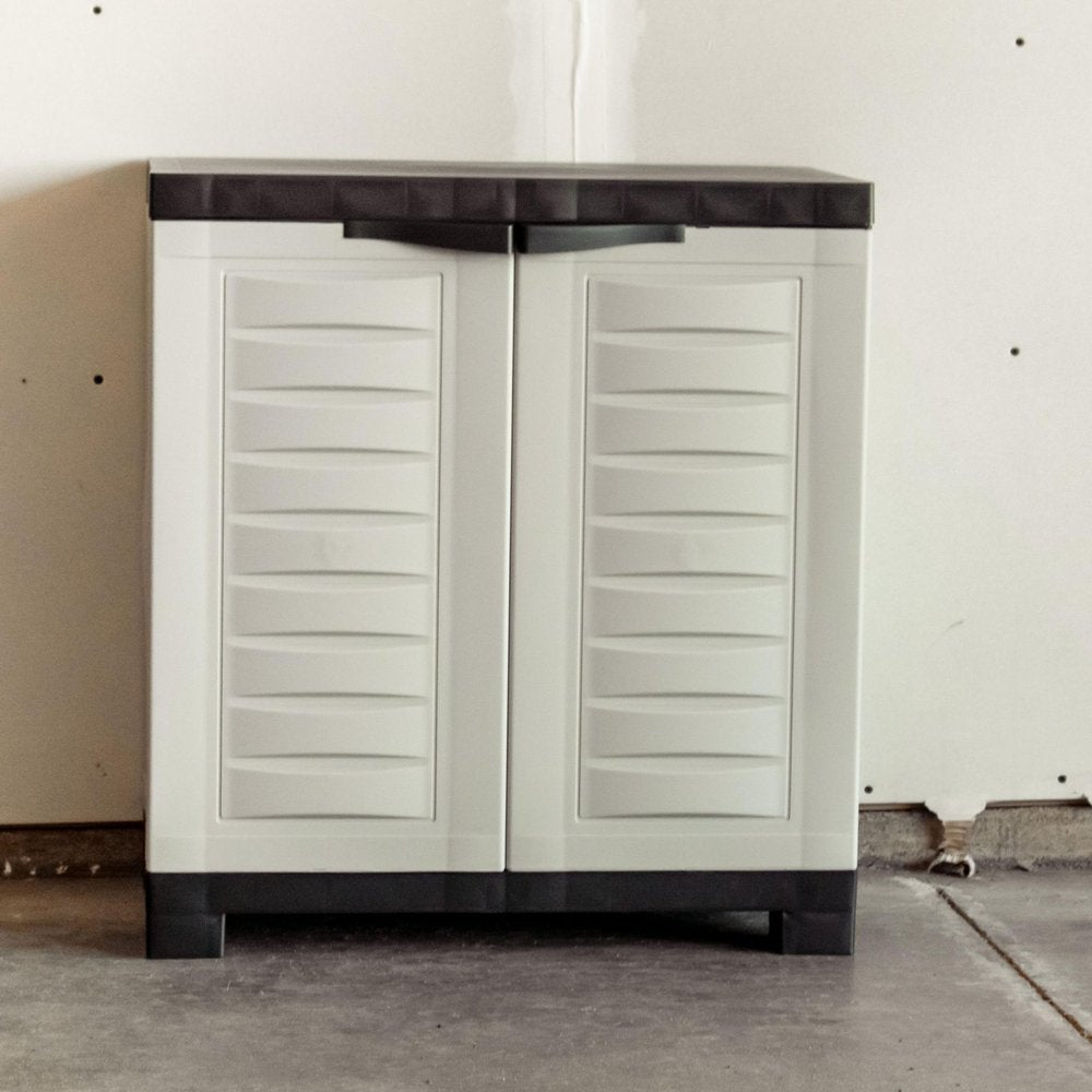 Black and Gray Plastic Accent Cabinet with Two Doors - 23-inch