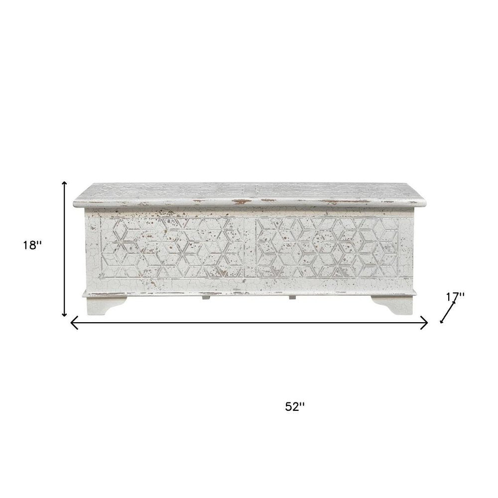 White Rustic Solid Wood Geometric Storage Ottoman - 52-inch