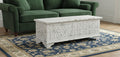 White Rustic Solid Wood Geometric Storage Ottoman - 52-inch