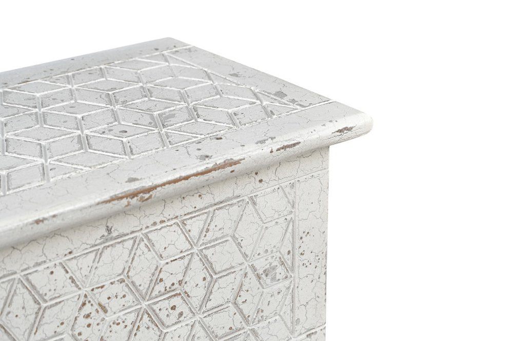 White Rustic Solid Wood Geometric Storage Ottoman - 52-inch