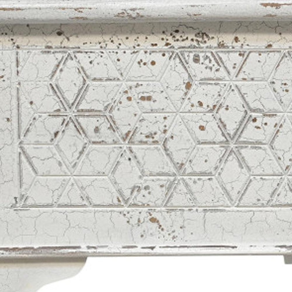 White Rustic Solid Wood Geometric Storage Ottoman - 52-inch