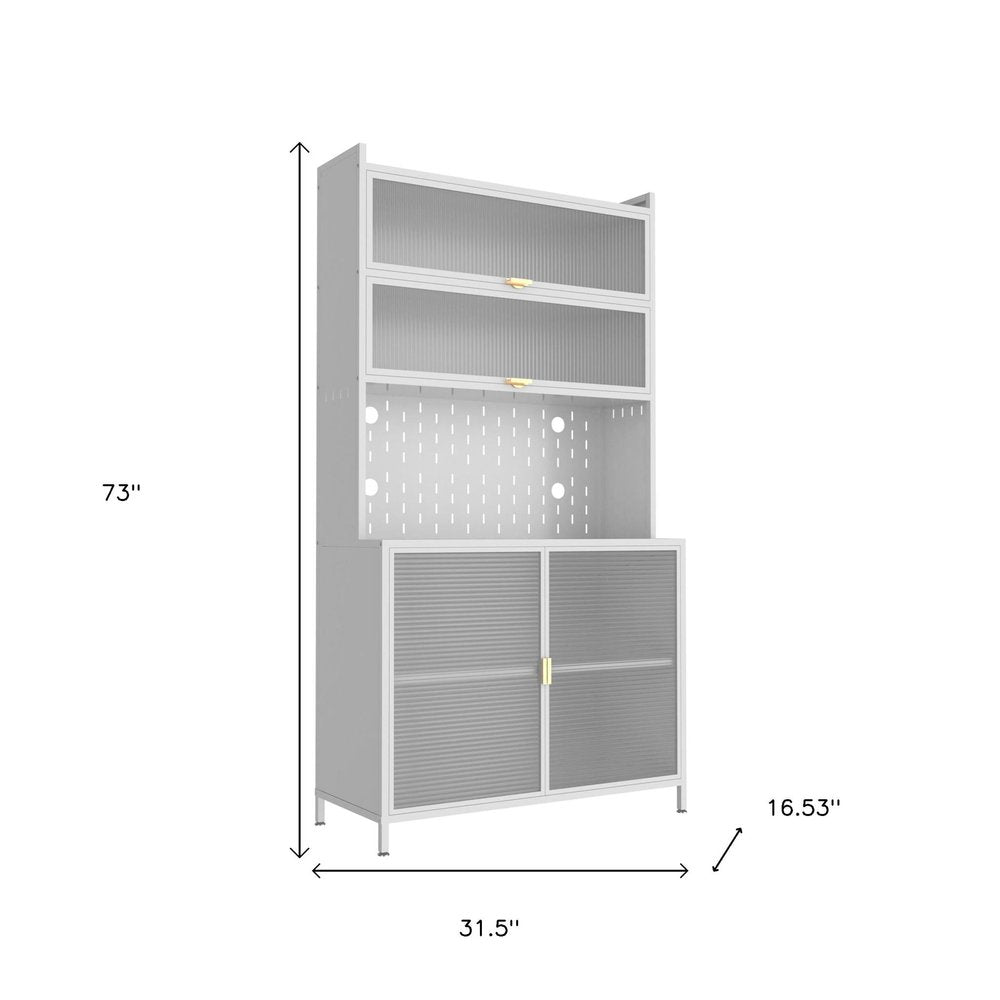 White Stainless Steel Textured Door Dining Hutch with Two Doors - 73-inch